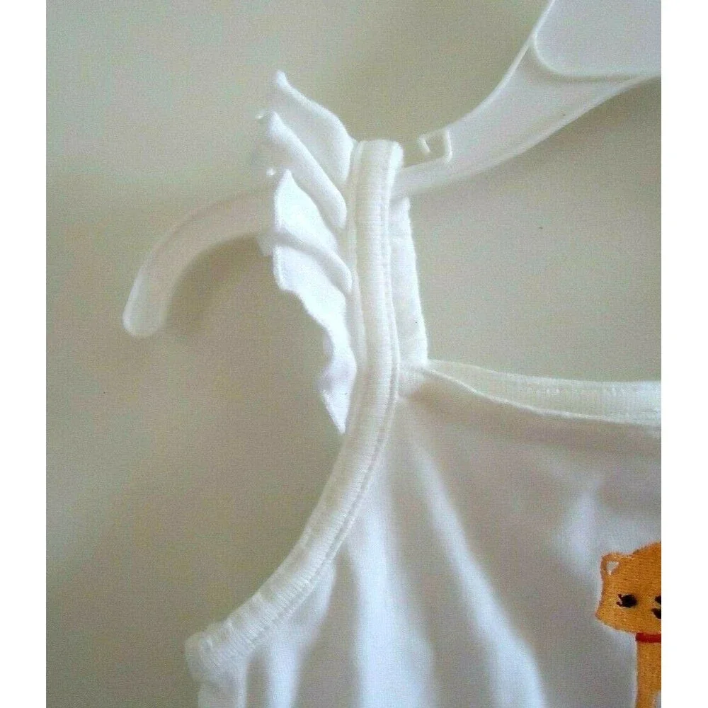 GYMBOREE Girl's Top Size 3T White Embroidered Cat Meooow Sleeveless NWT